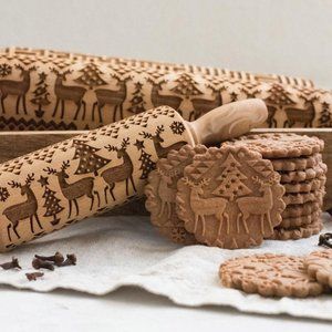 Holiday Rolling Pin - Reindeers & Trees